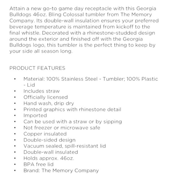 Georgia Bulldogs Pink Bling Tumbler 46 Oz Insulated Rhinestone Christmas Gift - Picture 6 of 8